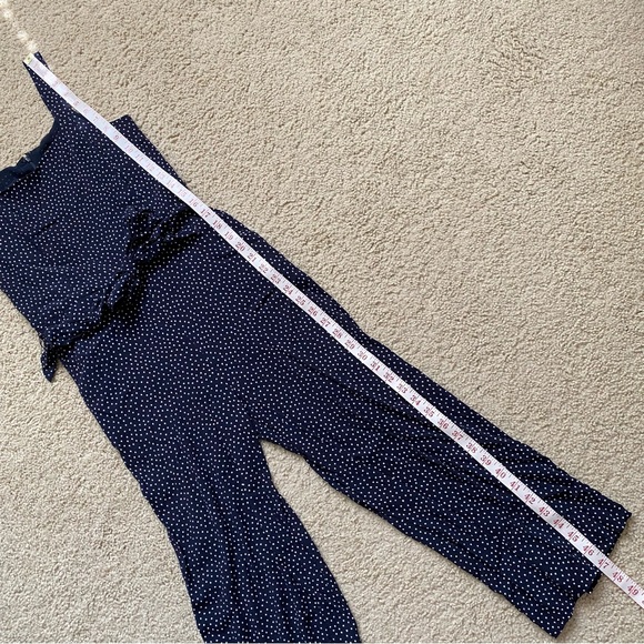 Loft Polka Dot Square Neck Sleeveless Cropped Jumpsuit Tie Waist Belt Size 0P - Picture 13 of 14